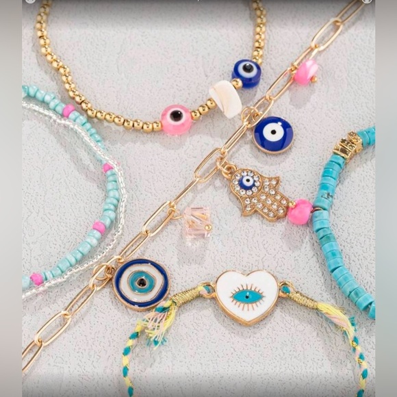 ✨NEW Heart Beach Bohemian Colorful Beaded Charm Anklet Set - Picture 4 of 5